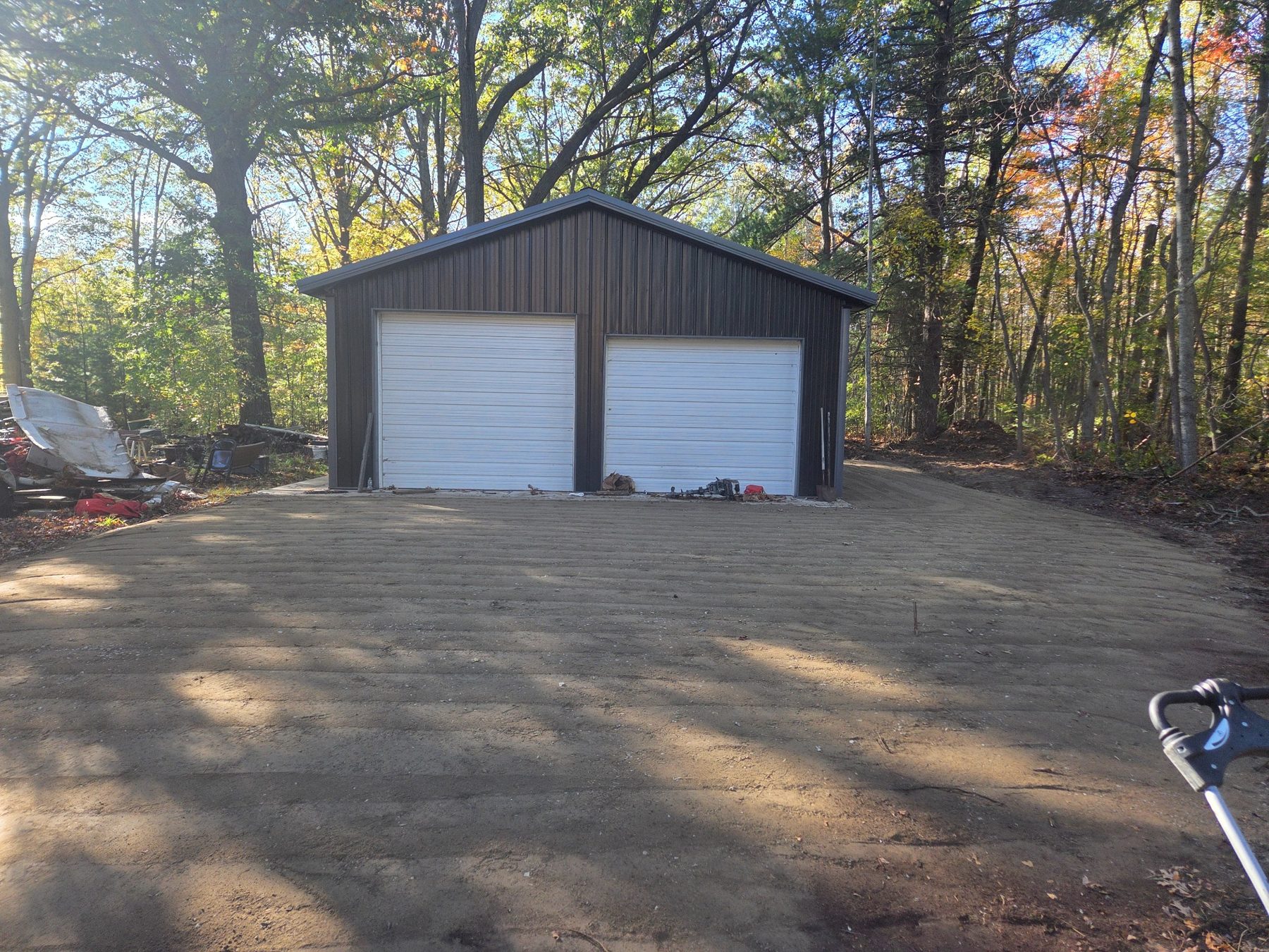 Completed graded crushed concrete garage approach